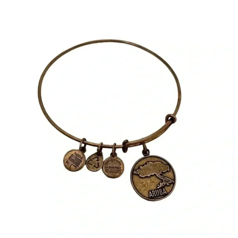 New Alex and Ani Aruba Exclusive Divi Tree Gold Charm Bangle Bracelet